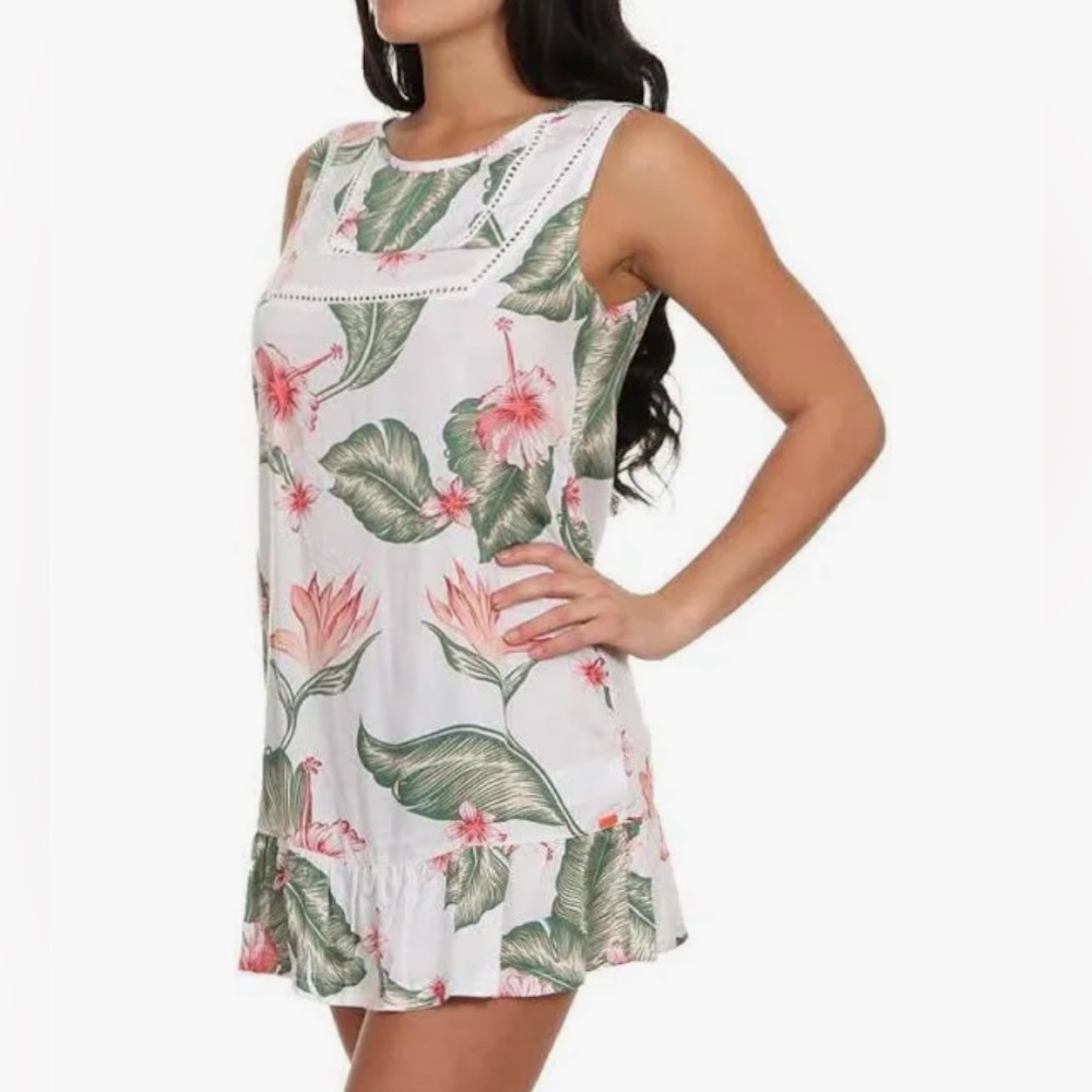 Roxy Floral Sleeveless Mini Dress - Green and Pink